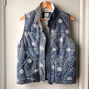 Element Puffy Denim Vest w/Daisy Motif